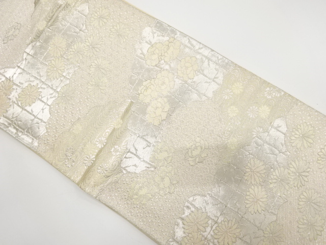 JAPANESE KIMONO / ANTIQUE FUKURO OBI / SILK / WOVEN SPIRAL & FLOWER